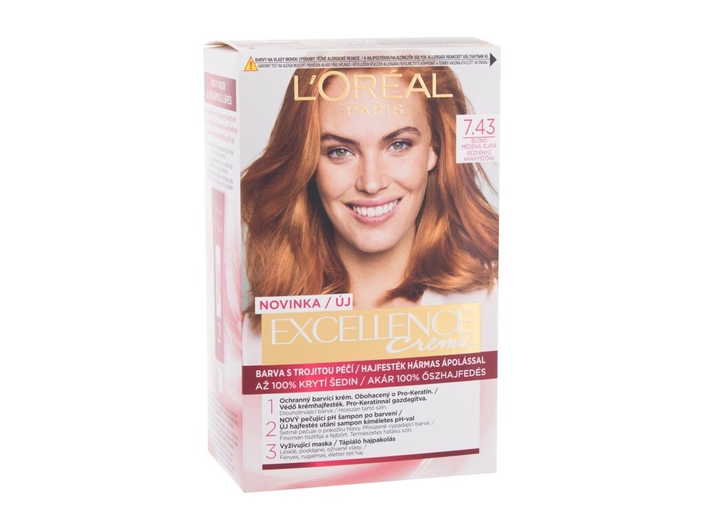 L'Oréal Paris - Excellence Creme Triple Protection 7,43 Dark Copper Gold Blonde - For Women, 48 ml